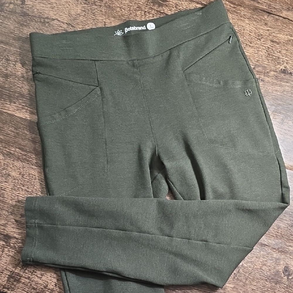 BETABRAND Womens Olive Green Pull-On Leggings Stretch‎ Large Long